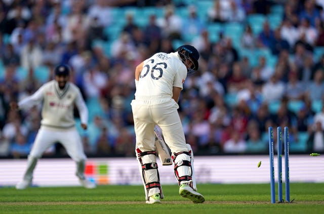 England's Joe Root was bowled by Umesh Yadav late in the day