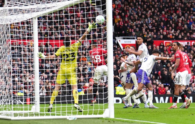 Casemiro scores the opening goal against Aston Villa
