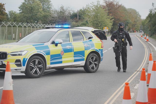 Police at a road block near RAF Fairford