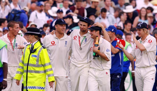 England's 2005 pace bowling group, joined by Andrew Strauss.