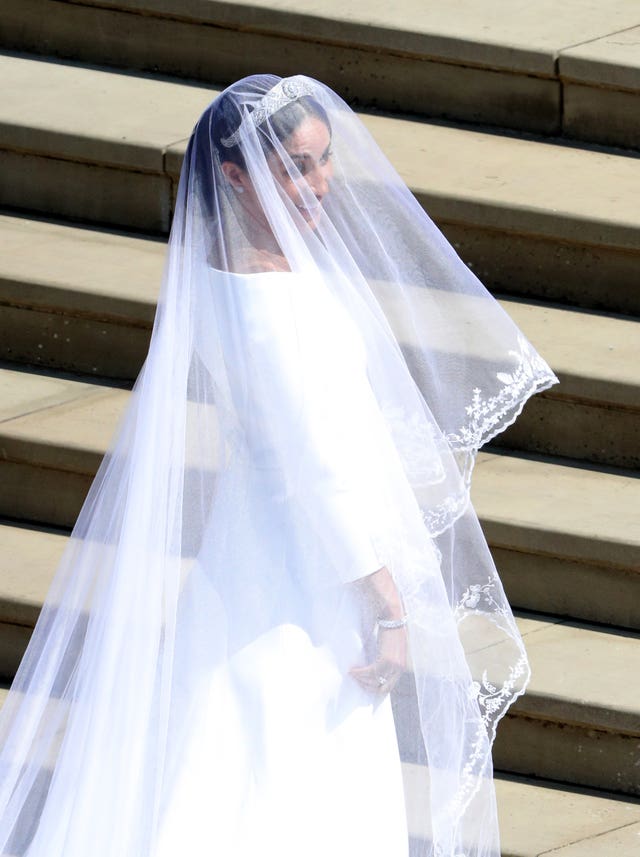 Meghan arrives at St George's Chapel at Windsor Castle for her wedding to Prince Harry (Andrew Matthews/PA)