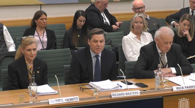 FA chair Debbie Hewitt, left, Premier League chief executive Richard Masters, centre, and EFL chair Rick Parry, right, appeared before the CMS committee in March