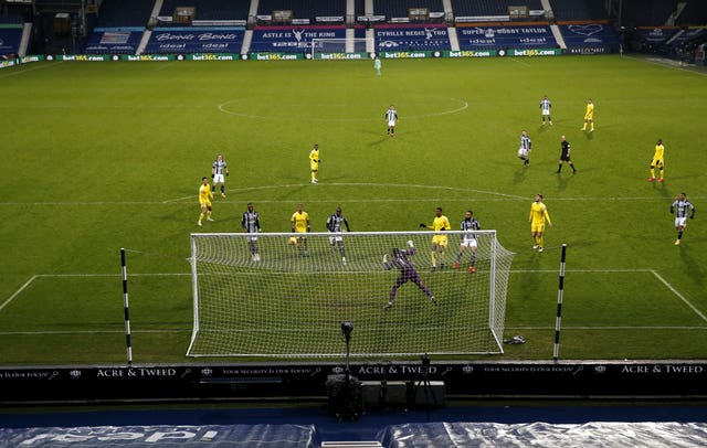 West Brom's Kyle Bartley scores their first goal against Fulham but the relegation clash ended 2-2