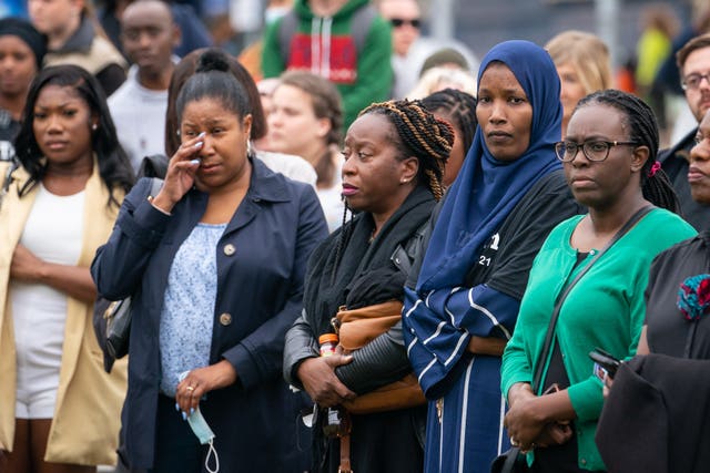Hawa Haragakiza (second right) at vigil in General Gordon Square, Woolwich, to remember her son and highlight the issue of knife crime.
