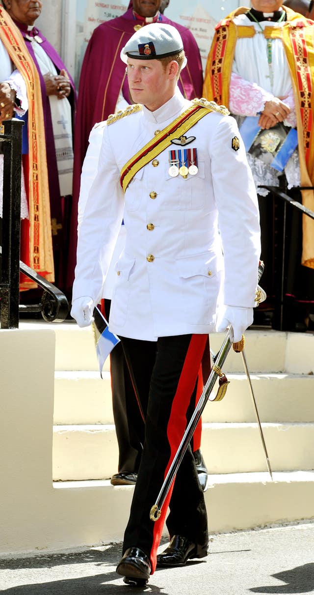 Prince Harry, wearing the 1 Tropical Dress of The Blues and Royals (John Stillwell/PA)