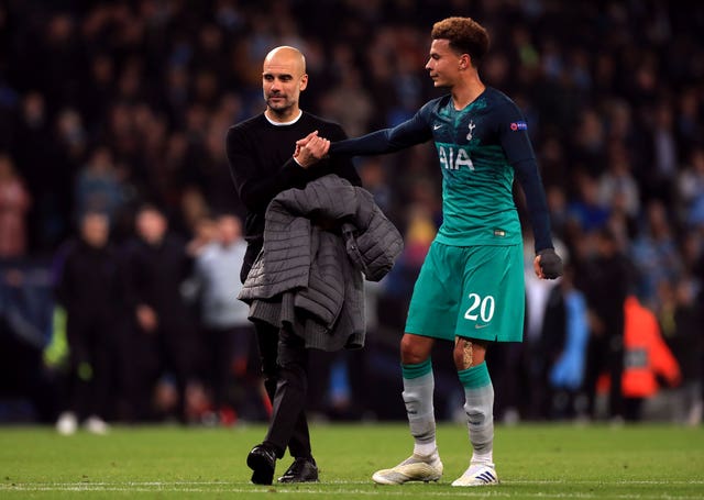 A crestfallen Pep Guardiola wished Spurs good luck in the semi-finals