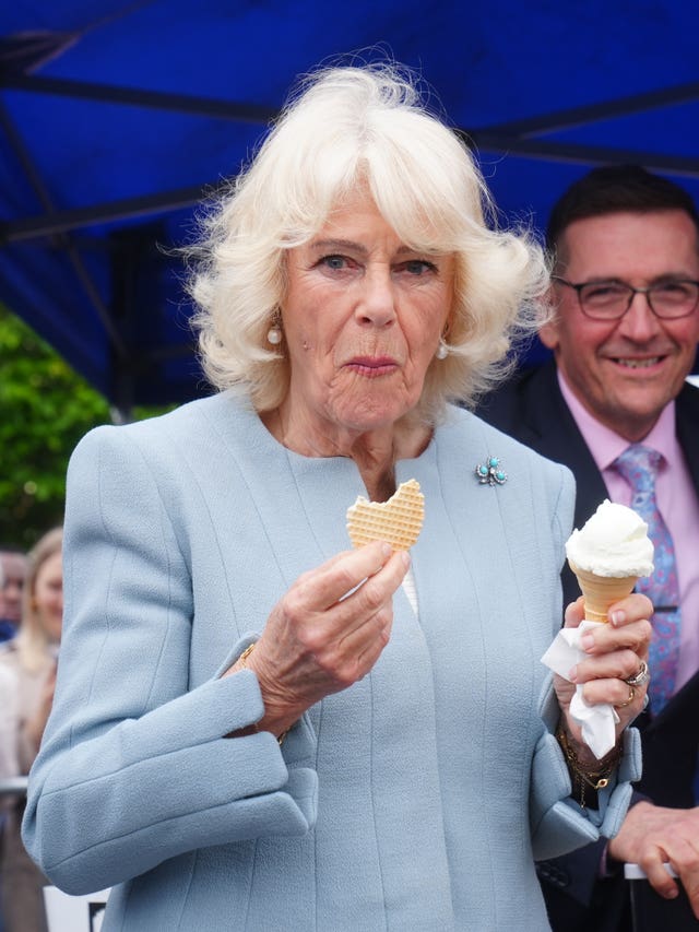 Camilla enjoys an ice cream