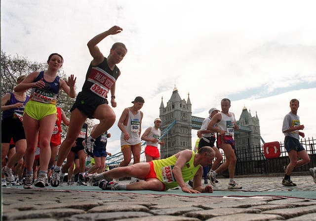 A competitor falls in the 1997 race