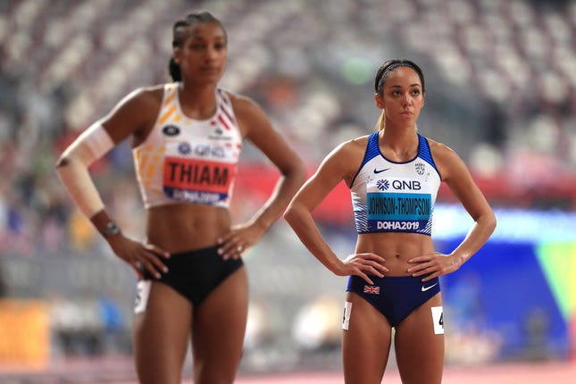 Nafi Thiam, left, and Katarina Johnson-Thompson