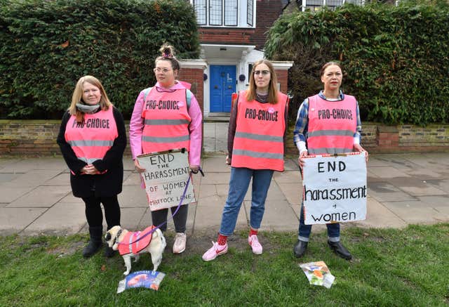 Pro-choice demonstrators gathering outside the Marie Stopes clinic on Mattock Lane (John Stillwell/PA)