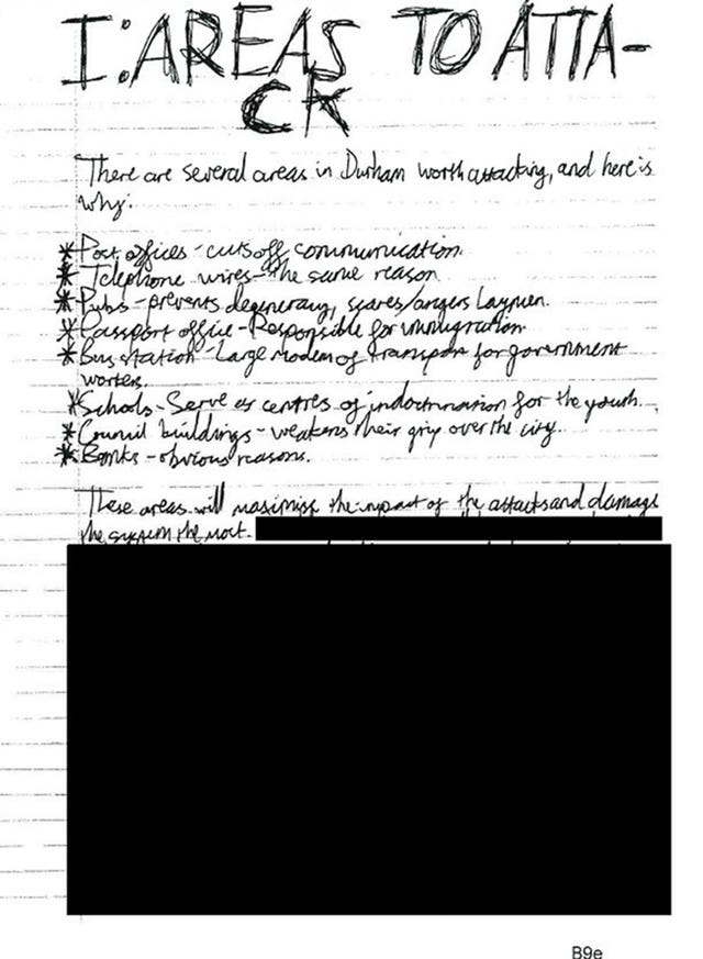 Terrorist Jack Reed listed areas to attack in Durham