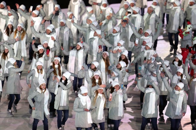 Olympic Athletes from Russia (OAR) during the opening ceremony of the Pyeongchang 2018 Winter Olympics