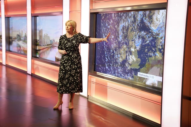 Weather presenter Carol Kirkwood in the studio for BBC Breakfast's 40th anniversary