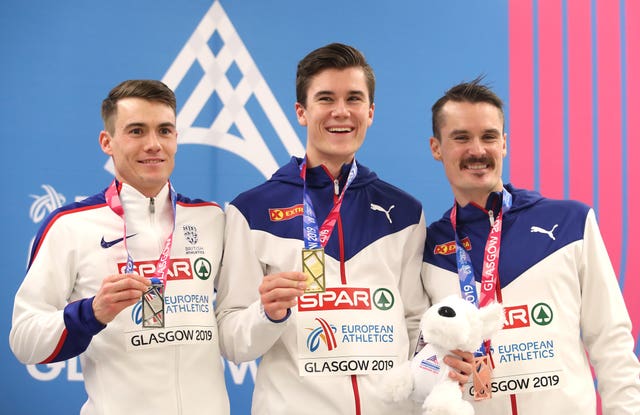 Silver medallist Chris O'Hare (left) was joined on the podium by Norwegian brothers Jakob and Henrik Ingebrigtsen