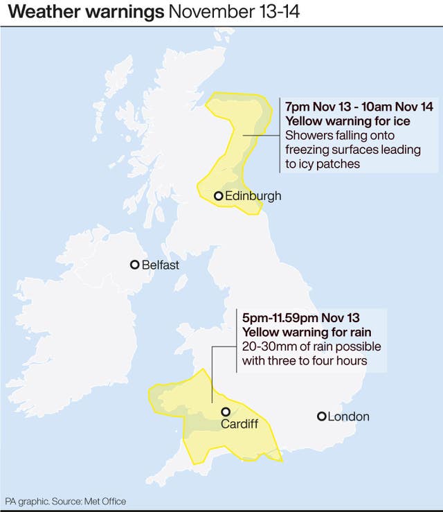 Weather warnings November 13-14