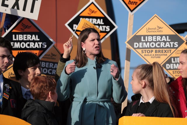 Lib Dem leader Jo Swinson rallied supporters at Esher Rugby Club in Hersham, Surrey