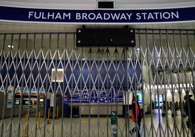 Fulham Broadway station in London during the strike