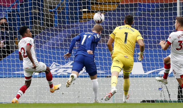 Timo Werner scored twice inside the opening half-hour at Stamford Bridge