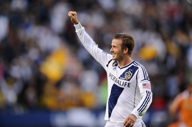 David Beckham celebrates during the MLS Cup Final for the Los Angeles Galaxy