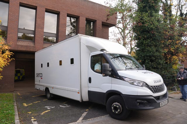 A custody van believed to be carrying Anthony Williams leaving Peterborough Magistrates’ Court