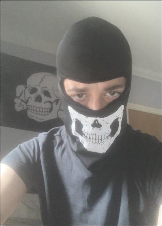 Alfie Coleman in a skull ski mask
