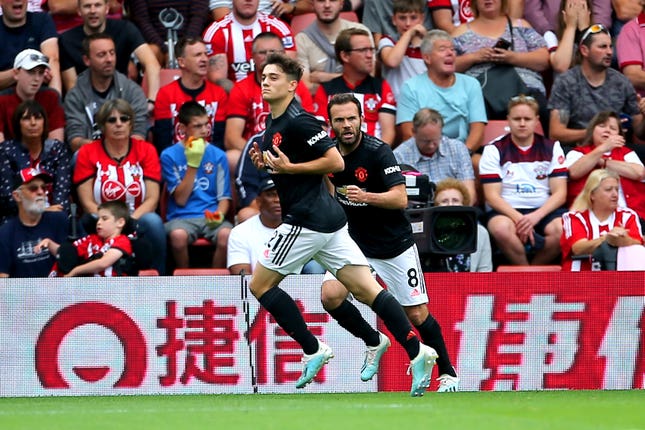 Daniel James celebrates his goal