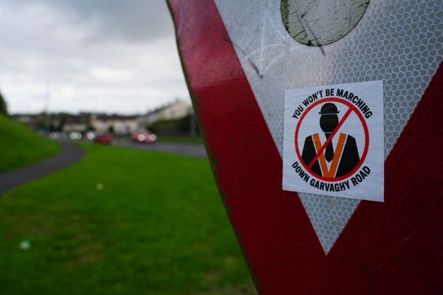 A sticker on a road sign on the Garvaghy Road in Portadown