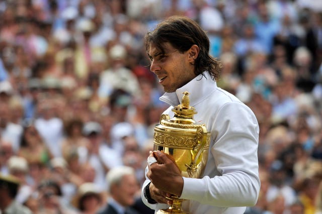 Rafael Nadal with the Wimbledon trophy in 2010