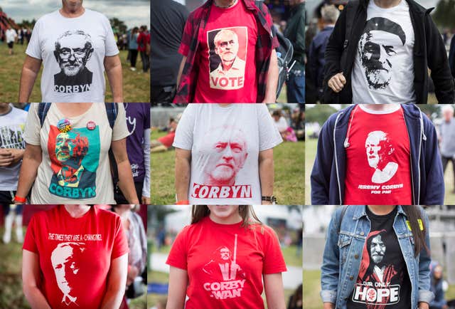 A variety of t-shirts supporting the leader of the Labour Party Jeremy Corbyn
