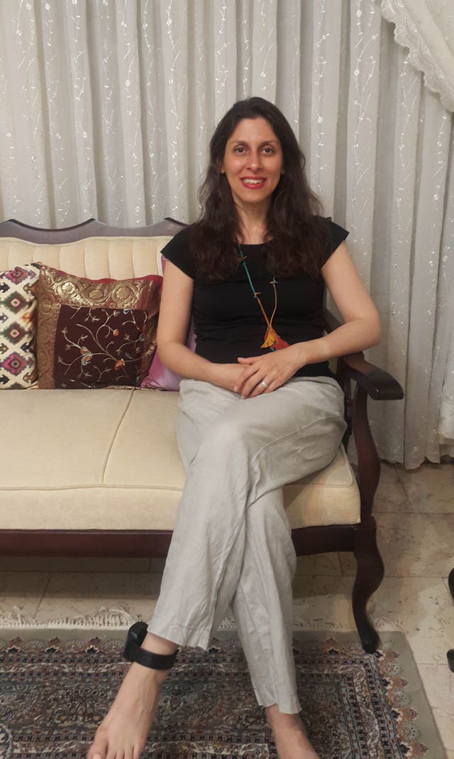 Mrs Zaghari-Ratcliffe at her parents' house with an ankle tag