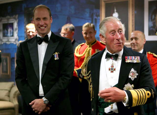 The Prince of Wales and the Duke of Cambridge, at a reception after the Royal Edinburgh Military Tattoo at Edinburgh Castle (Jane Barlow/PA)