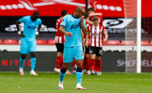 An unintentional handball by Tottenham's Lucas Moura against Sheffield United led to a goal by Harry Kane being disallowed