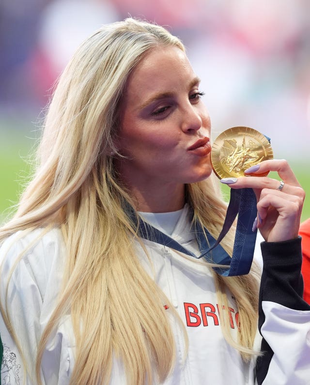 Great Britain’s Keely Hodgkinson with her gold medal following victory in the Women’s 800m Final at the Stade de France