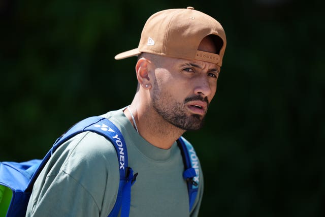 Nick Kyrgios arrives for a practice session at Wimbledon in June