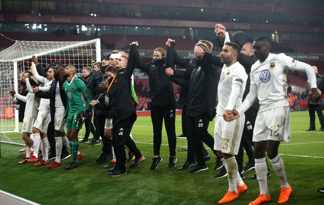 Ostersunds celebrate victory at Arsenal