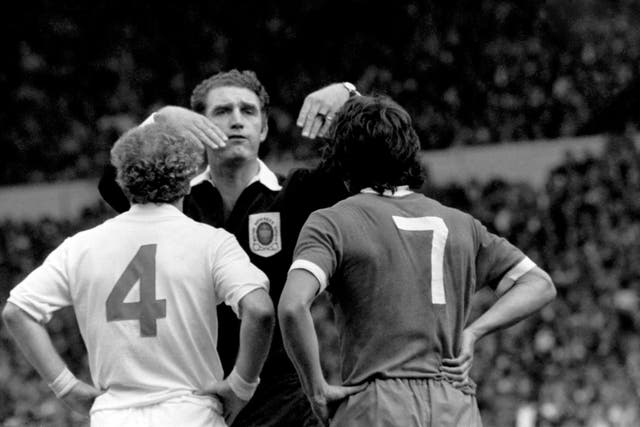 and Liverpool's Kevin Keegan after a fight in the 1974 Charity Shield