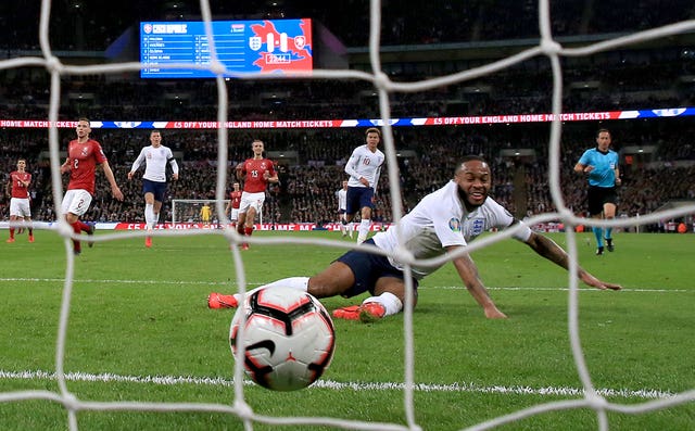 Raheem Sterling scores England's first goal of the game against the Czech Republic