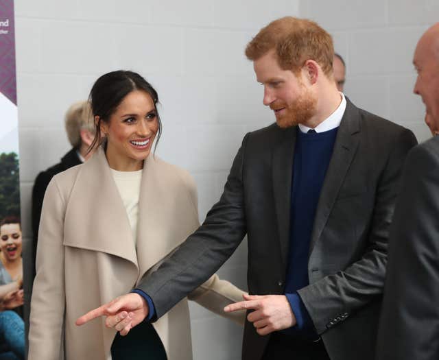 Harry makes his point during his first official visit to Northern Ireland with Meghan (Niall Carson/PA)