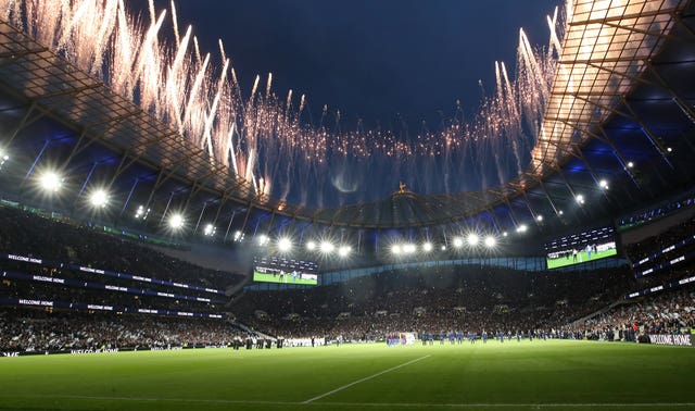 A view of the fireworks display from inside the Tottenham's new ground