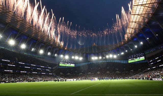 A view of the fireworks display from inside the Tottenham's new ground