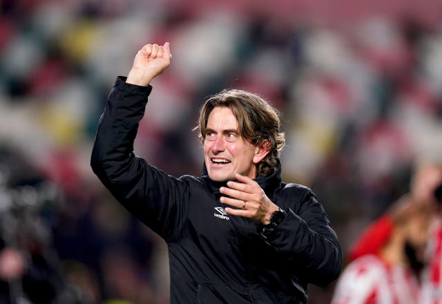 Thomas Frank on the touchline