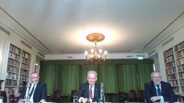 Screengrab from the video briefing by members of the Intelligence and Security Committee on their long-awaited report on Russia’s activities in the UK