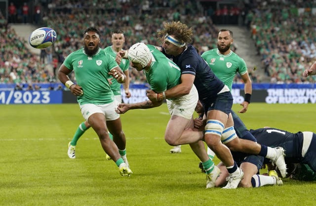 Mack Hansen, white scrum cap, is an injury doubt for the World cup quarter-final with New Zealand
