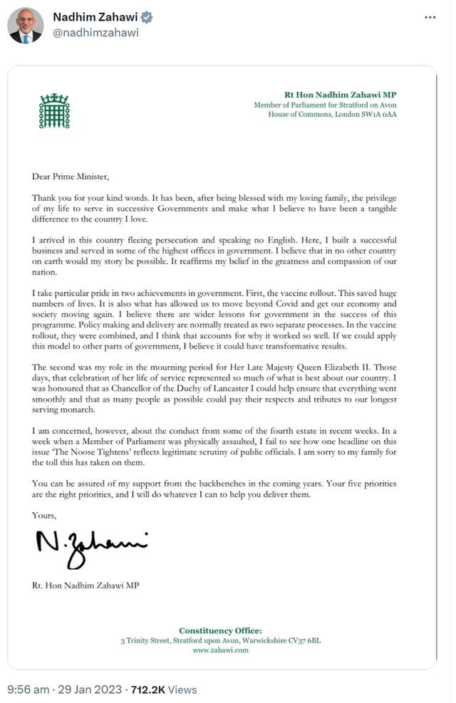 Nadhim Zahawi sacked