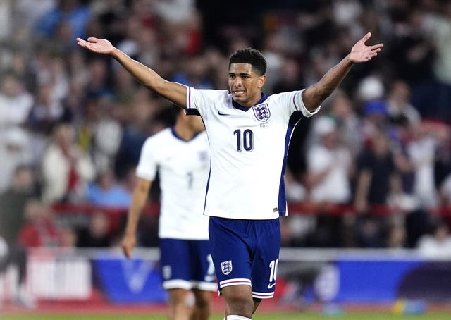 England’s Jude Bellingham celebrates a goal that is disallowed following a VAR check