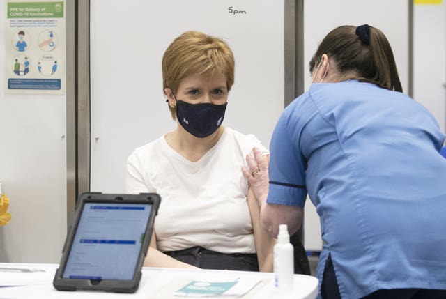 First Minister Nicola Sturgeon getting her jab