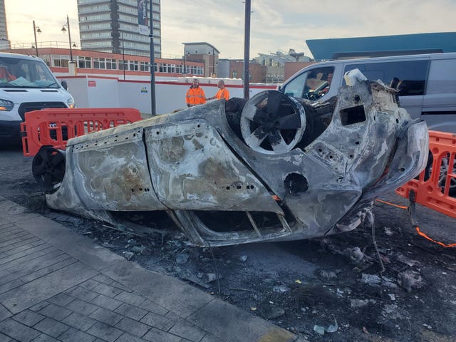 A burnt-out car in Sunderland