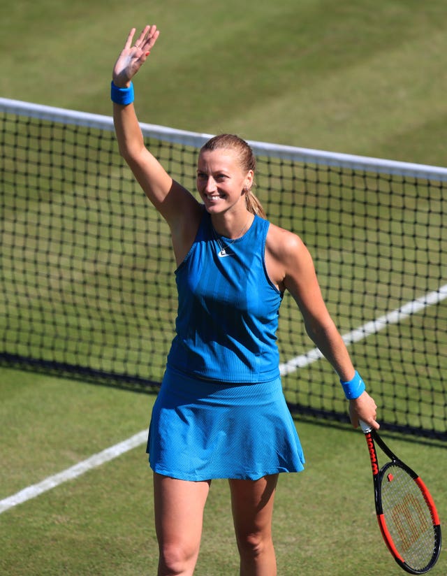 Petra Kvitova celebrates winning her quarter final against Germany’s Julia Goerges