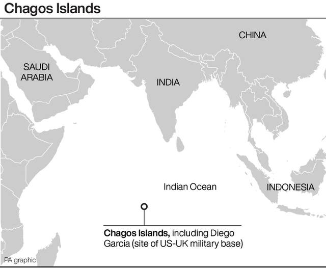 A graph showing a map of the Chagos Islands including the Diego Garcia military base