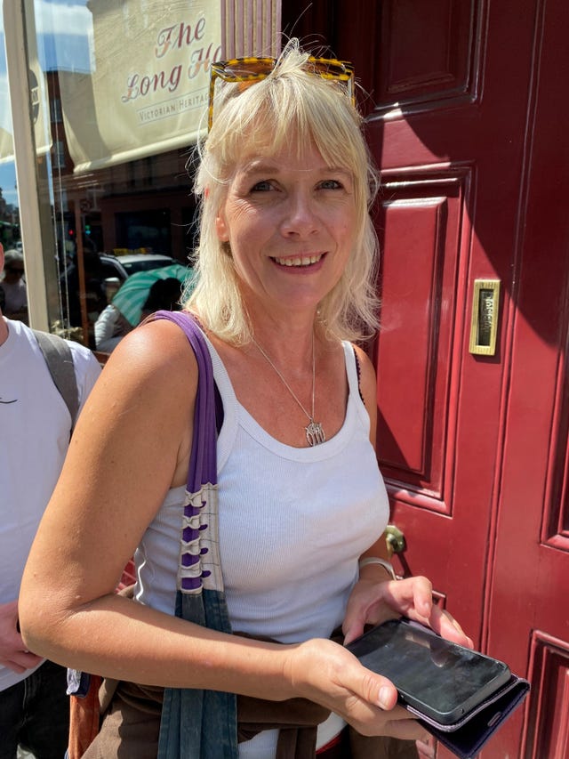 Kim Olin in the queue in George’s Street in Dublin to buy specialist glasses to watch the eclipse